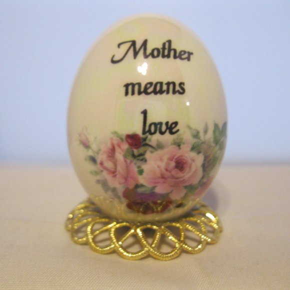 Hand Blown Glass Egg Hand Painted Mother Means Luv